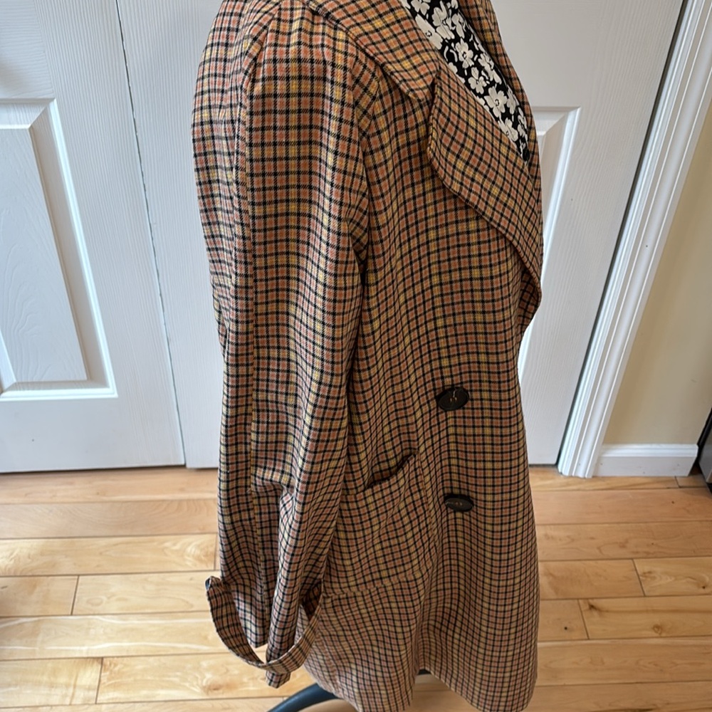 Anthropologie Lost + Wander orange & yellow plaid trench coat